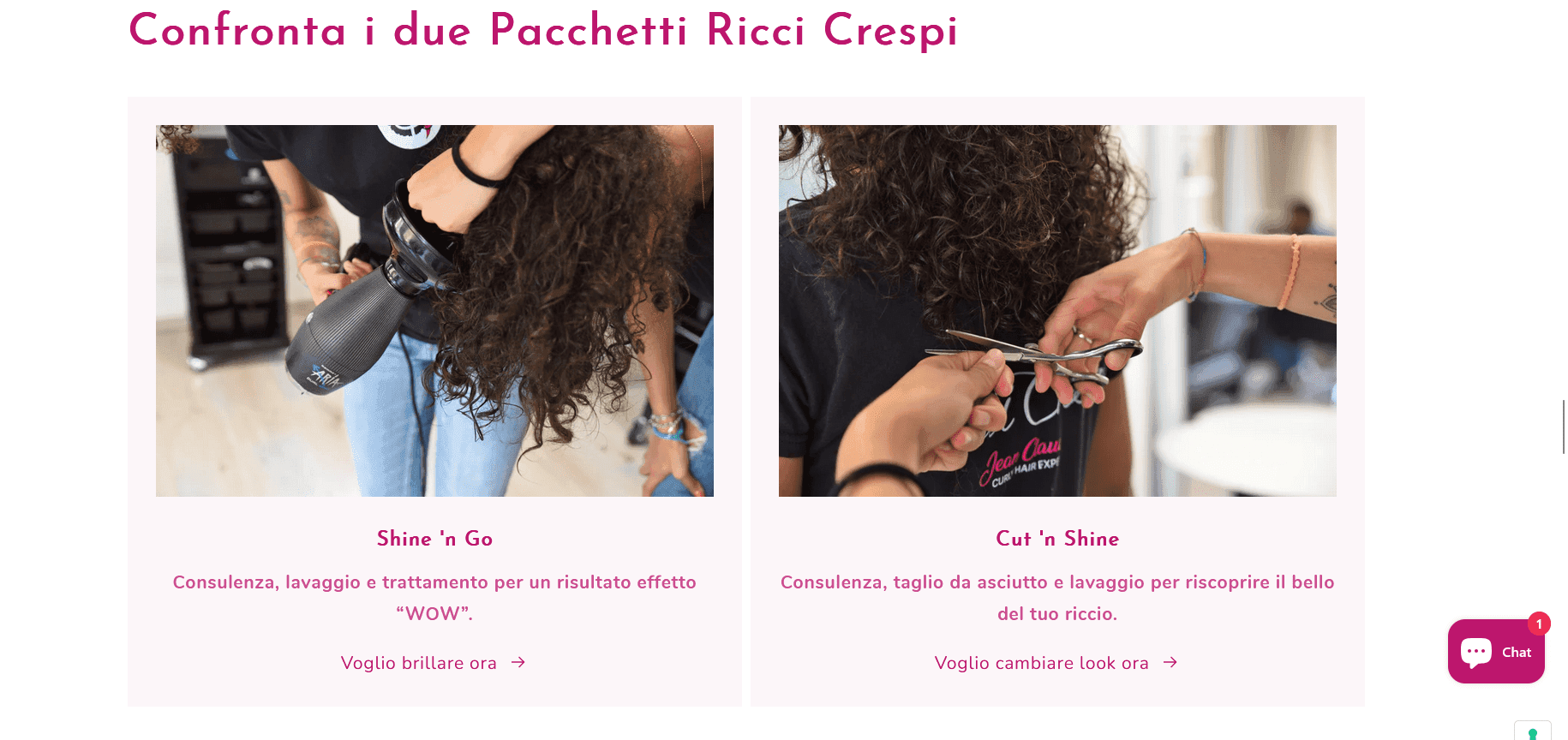 screen della sezione con la versione grafica con i pacchetti del salone